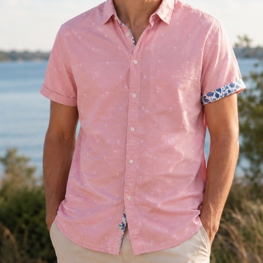 Cactus Man Ricky Singh Palm Tree Shirt Mens Large Pink Cotton Blend‎ Tropical